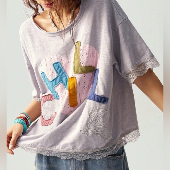 Women's Casual Lace Trim Graphic Top